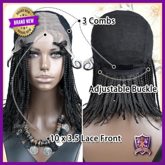 Short Boho Box Braided Lace Front Wig with Baby Hair Synthetic Hair Daily Wear main image 4